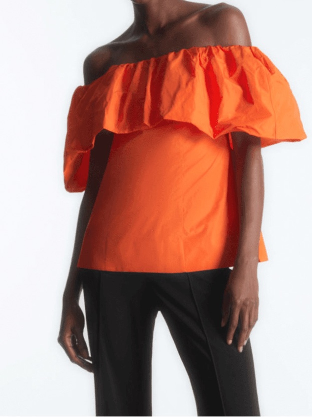 COS Voluminous Off Shoulder Orange Statement Top Blouse NWT US 6